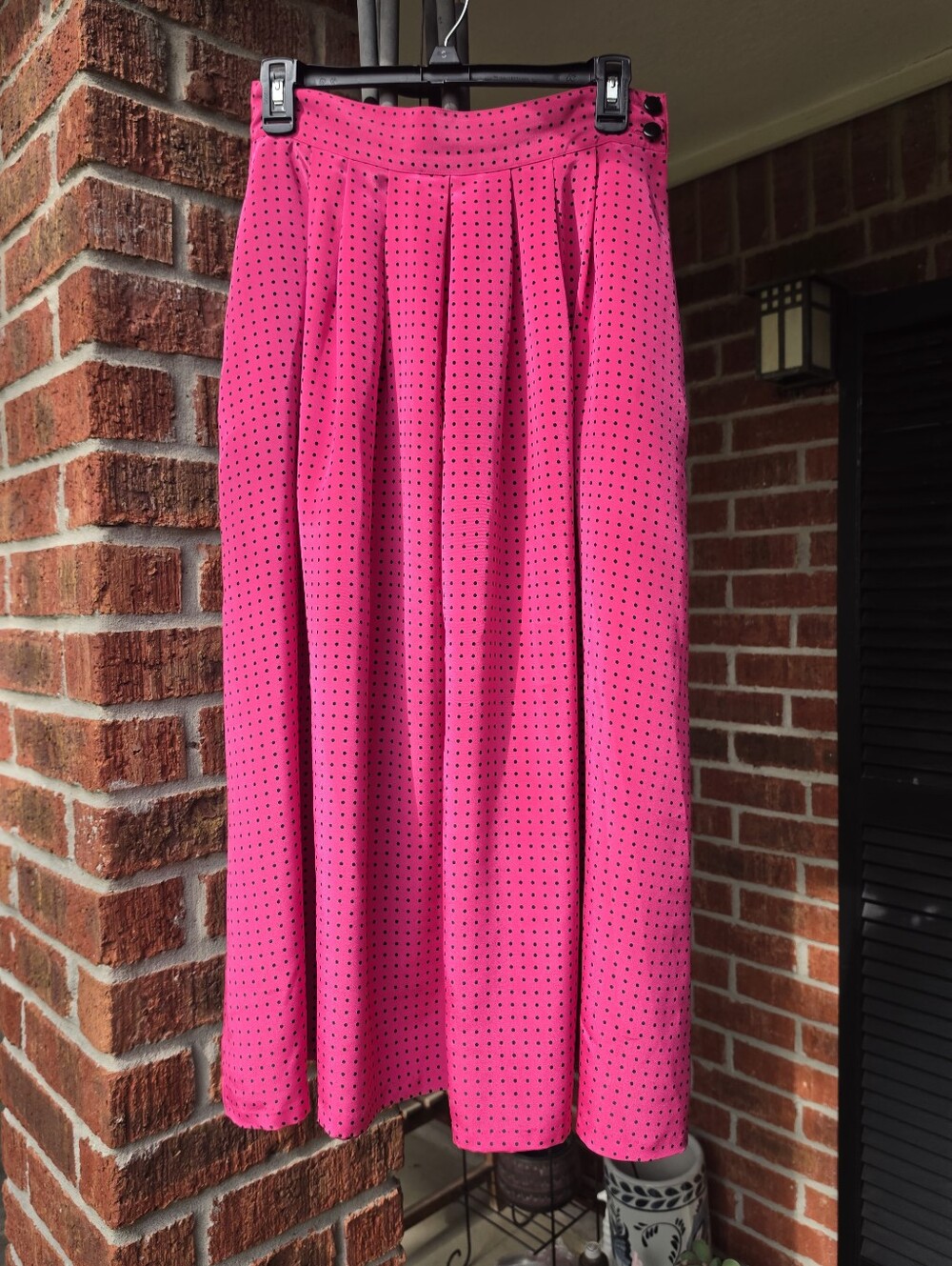 Vintage Fushia And Black polka dot Satin midi skirt Small